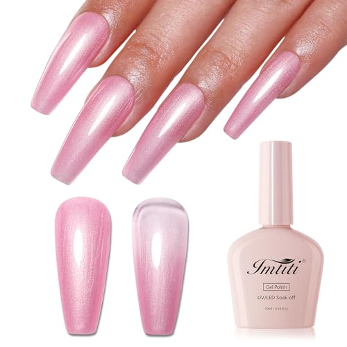 Imtiti Glitzer UV Gel Nagellack, Hell Rosa Perle Schillernder Glitter Gel Nail Polish Frühling Sommer Diamant Schimmer Soak Off UV Led Starter Maniküre 10ML von Imtiti