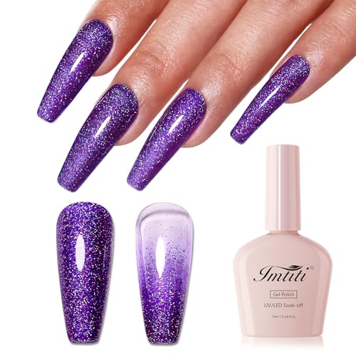 Imtiti Glitzer UV Gel Nagellack, Lila Irisierend Schillernder Glitter Gel Nail Polish Herbst Winter Diamant Schimmer Soak Off UV Led Starter Maniküre 10ML von Imtiti