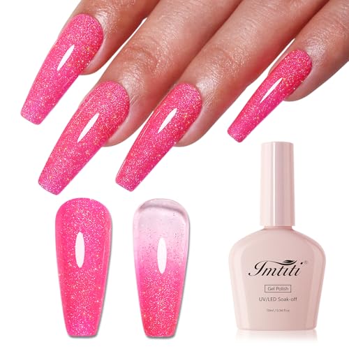 Imtiti Glitzer UV Gel Nagellack, Rosa Irisierend Schillernder Glitter Gel Nail Polish Frühling Sommer Diamant Schimmer Soak Off UV Led Starter Maniküre 10ML von Imtiti