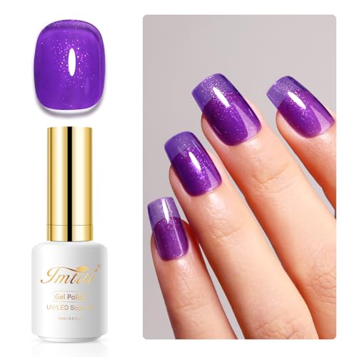 Imtiti Glitzer UV Nagellack, 15ML Dunkel Lila Schillernder Glitter Gel Nail Polish Soak Off Led UV Diamant Schimmer Glitzer UV Gel Nagellack DIY Nail Starter Maniküre Gel Nagellack Kit von Imtiti