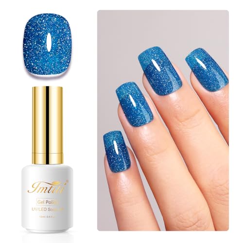 Imtiti Glitzer UV Nagellack, 15ML Himmel Blau Schillernder Glitter Gel Polish, Soak Off LED Diamant Schimmer DIY Nail Starter Maniküre Kit von Imtiti