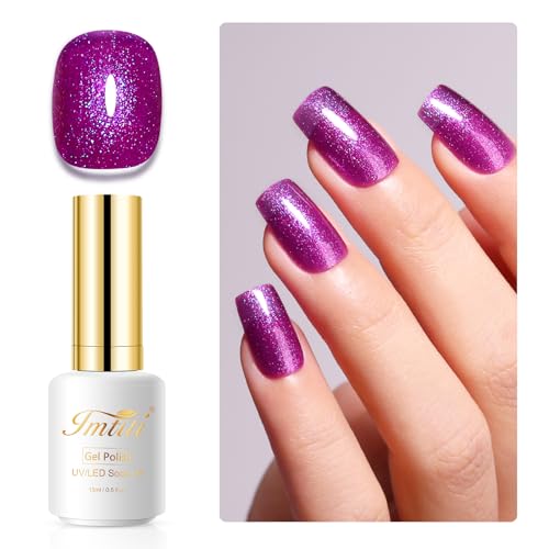 Imtiti Glitzer UV Nagellack, 15ML Lila Schillernder Glitter Gel Nail Polish Soak Off Led UV Regenbogen Schimmer Glitzer UV Gel Nagellack DIY Nail Starter Maniküre Gel Nagellack Kit von Imtiti