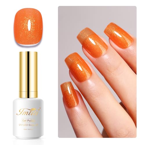 Imtiti Glitzer UV Nagellack, 15ML Orange Glitter Gel Nail Polish Soak Off Led UV Diamant Schimmer Glitzer UV Gel Nagellack DIY Nail Starter Maniküre Gel Nagellack Kit von Imtiti
