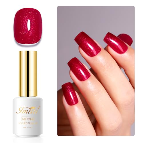 Imtiti Glitzer UV Nagellack, 15ML Rubin Rot Glitter Gel Nail Polish Soak Off Led UV Diamant Schimmer DIY Nail Starter Maniküre von Imtiti
