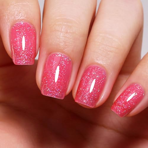 Imtiti Glitzer UV Nagellack, Erdbeer Rosa Schillernder Glitter Gel Nail Polish Soak Off Led UV Diamant Schimmer Glitzer UV Gel Nagellack Starter Maniküre 10ML von Imtiti