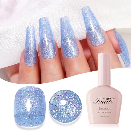 Imtiti Glitzer UV Nagellack, Hell Blau Schillernder Glitter Gel Nail Polish Soak Off Led UV Diamant Schimmer Glitzer UV Gel Nagellack Starter Maniküre Gel Nagellack Kit 10ML von Imtiti
