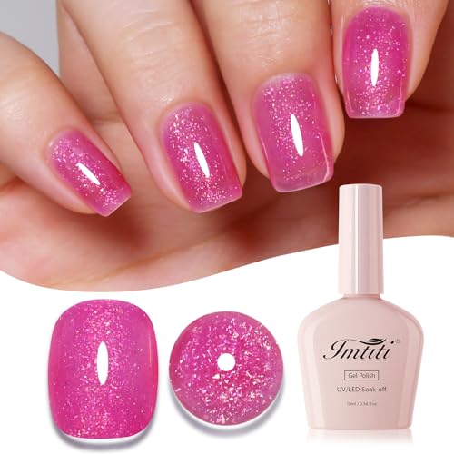 Imtiti Glitzer UV Nagellack, Rosa Schillernder Glitter Gel Nail Polish Soak Off Led UV Diamant Schimmer Glitzer UV Gel Nagellack Starter Maniküre 10ML von Imtiti