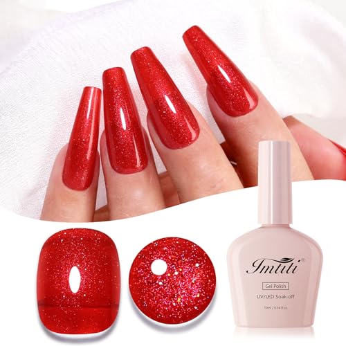 Imtiti Glitzer UV Nagellack, Weihnachten Rot Schillernder Glitter Gel Nail Polish Soak Off Led UV Diamant Schimmer Glitzer UV Gel Nagellack Starter Maniküre Gel Nagellack Kit 10ML von Imtiti