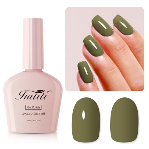 Imtiti Grün UV Nagellack, 10ML Oliv Grün UV Gel Nagellack Soak Off Led Gel Nail Polish Herbst Winter DIY Nagel Kunst Starter Maniküre Salon Gellack Kit von Imtiti