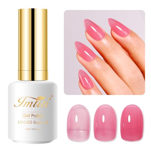 Imtiti Jelly UV Nagellack, 15ML Nackt Rosa Transparent UV Gel Nagellack Soak Off Gelee Gel Nail Polish Frühling Sommer für Nagelkunst DIY Maniküre Design von Imtiti