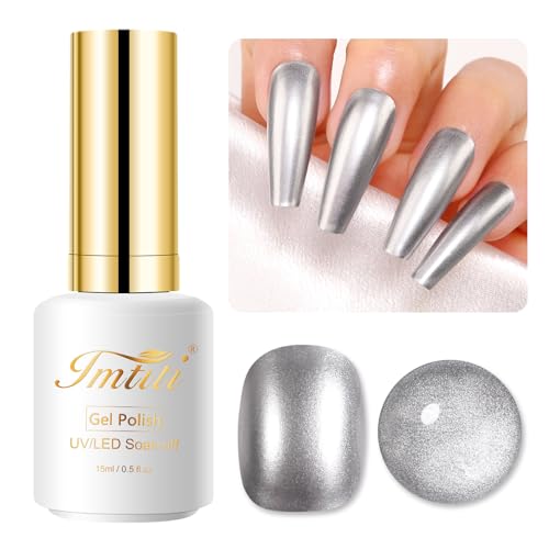 Imtiti Metal Silver Gel Polish, 15ml Flaschen Silver Metallic Nail Art 3D Mirror Chrome Effect Gel Nagellack Glossy Soak Off UV/LED Gel für DIY Nail Art Maniküre 1Pcs von Imtiti