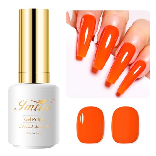 Imtiti Orange UV Nagellack, 15ML Leuchtendes Orange UV Gel Nagellack Soak Off Led Gel Nail Polish Herbst Winter Gel Nagellack DIY Nagel Kunst Starter Maniküre Salon Gellack UV Kit von Imtiti