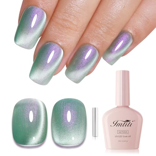 Imtiti Pearl Cat Eye Gel Polish, Aurora Cyan Purple Guava Glitter Magnetic UV Soak Off Gel Nail Polish (0.34 Fl Oz-992) von Imtiti