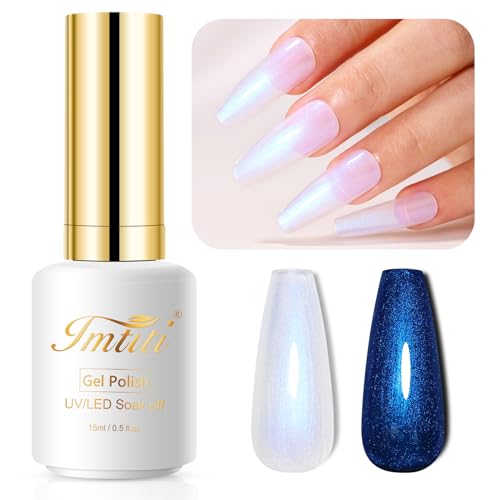 Imtiti Pearl UV Nagellack- 15ML Blau Transparent Shell Schimmer Gel Nagellack Mermaid Perlmutt Schimmer Gel Nail Polish Schillernder Perlglanz Frühlings Sommer Gellack Soak Off UV Led von Imtiti