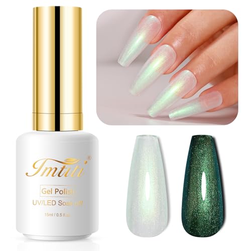 Imtiti Pearl UV Nagellack- 15ML Grün Transparent Shell Schimmer Gel Nagellack Mermaid Perlmutt Schimmer Gel Nail Polish Schillernder Perlglanz Frühlings Sommer Gellack Soak Off UV Led von Imtiti