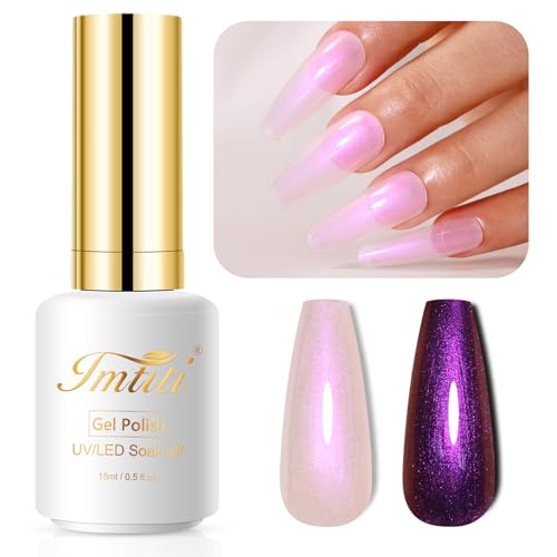 Imtiti Pearl UV Nagellack- 15ML Rose Lila Transparent Shell Schimmer Gel Nagellack Mermaid Perlmutt Schimmer Gel Nail Polish Schillernder Perlglanz Frühlings Sommer Gellack Soak Off UV Led von Imtiti