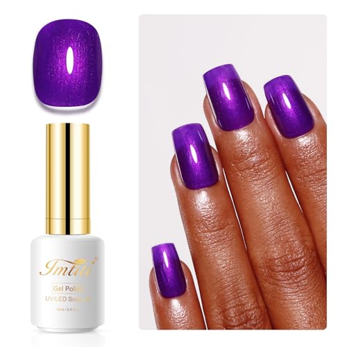 Imtiti Pearl UV Nagellack- 15ML Tiefes Lila Pearl Glitzer Shell Schimmer Gel Nagellack Mermaid Perlmutt Schimmer Gel Nail Polish Perlglanz Herbst Winter Gellack Soak Off UV Led von Imtiti