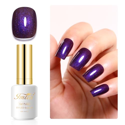 Imtiti Perle UV Nagellack, 15ML Dunkel Lila Perle Glitter Gel Nail Polish Soak Off Led UV Diamant Schimmer Glitzer UV Gel Nagellack Starter Maniküre Gel Nagellack Kit von Imtiti