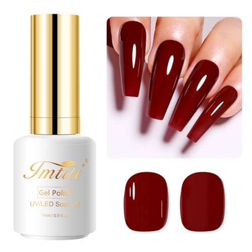 Imtiti Rot UV Nagellack, 15ML Marone Rot UV Gel Nagellack Soak Off Led Gel Nail Polish Herbst Winter Gel Nagellack DIY Nagel Kunst Starter Maniküre Salon Gellack UV Kit von Imtiti