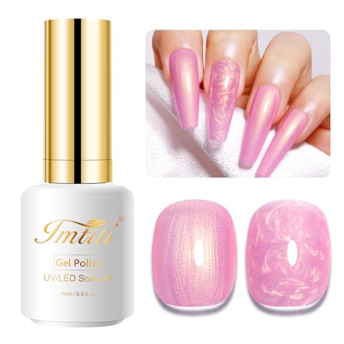 Imtiti Shell Aurora Mermaid Crème Pink Gel Nail Polish, 15 ml Pearl Glitter Shimmer Soak Off UV für Nail Art Maniküre DIY 1 Stück von Imtiti