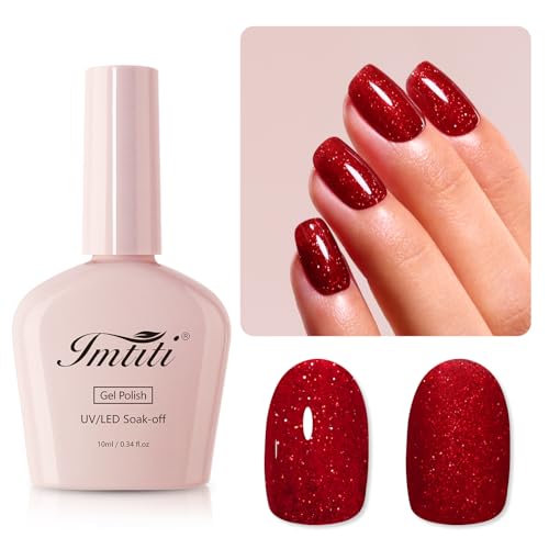 Imtiti UV Nagellack Glitzer, 10ML Weihnachten Rot Glitzer UV Gel Nagellack Soak Off Led Gel Nail Polish Herbst Winter DIY Nagel Kunst Starter Maniküre Salon Gellack Kit von Imtiti