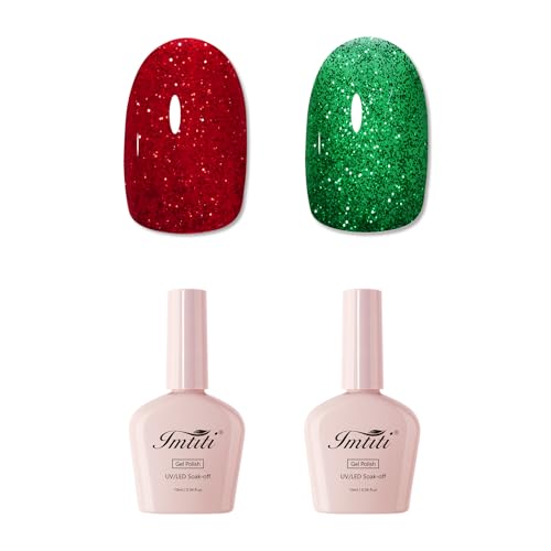 Imtiti UV Nagellack Set, 2 Pcs 10ML Weihnachten Rot & Grün glitzer Gel Nagellack Soak Off Led Gel Nail Polish Herbst Winter Maniküre Salon Gellack Kit von Imtiti