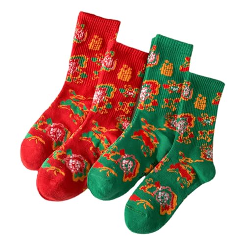 2 Paar Chinesisches Neujahr Rot Grün Crew Socken Herren Damen Casual Mid Tube Baumwolle Socken für Paar Spaß Neuheit Crew Socken Chinesische Neujahr Socken von Imtrub