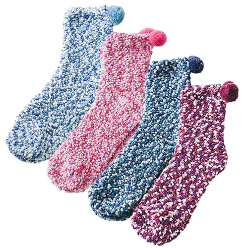 4 Paar Damen Kuschelsocken Flauschige Socken Wintersocken Dicke Stricksocken Winter Damen Socken Bunte Gemütlich und Atmungsaktiv Geschenke Geschenke für frauen Imtrub von Imtrub