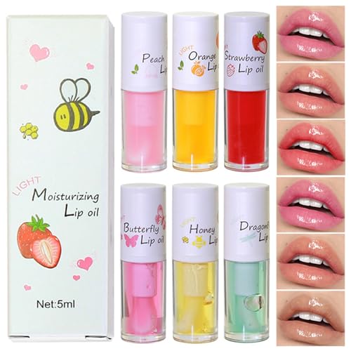 6 Pack Feuchtigkeitsspendender Lippenbalsam Lippenpflege-Set, Stäbchen Fruity Moisturizing Lippenöl, Lip Gloss für Langanhaltend Glossy Pflegende Lippen, Vermeiden Sie rissige Lippen von Imtrub