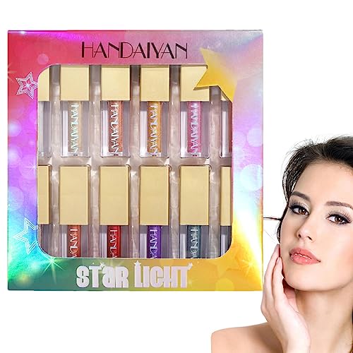 Flüssiges Lidschatten-Set - 12 Farben funkelnder schimmernder Lidschatten,Glitzer-Lidschatten-Set, glänzendes Lidschatten-Set, langlebiger, schnell trocknender brillanter Gel-Highlighter für Imtrub von Imtrub