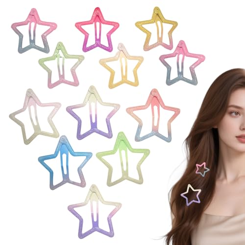 Imtrub Sternhaarclips 12 Stück Farbverlauf - Sternförmige Haarspangen - Bunte Griffstylingnadeln Für Kinder Mädchen Frauen Party Fest von Imtrub
