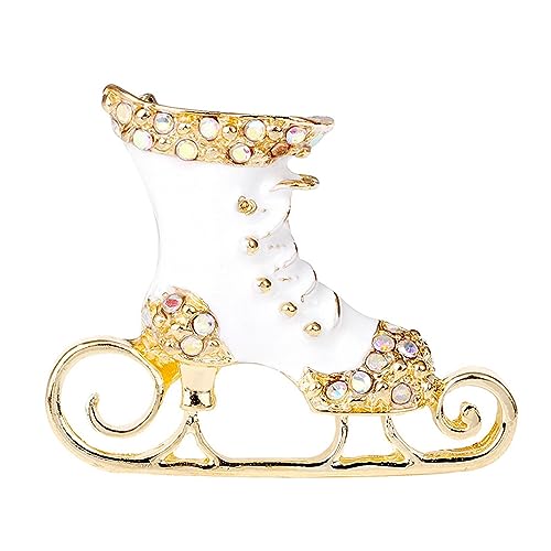 Schlittschuh-Pin,Weiße Urlaubsbrosche im Rollschuh-Design - Weihnachten Pins Strass Kristall Schal Clip Weiß Rollschuh Design Elegante Brosche Für Frauen Mädchen Urlaub Schmuck Hochzeit Partys Imtrub von Imtrub
