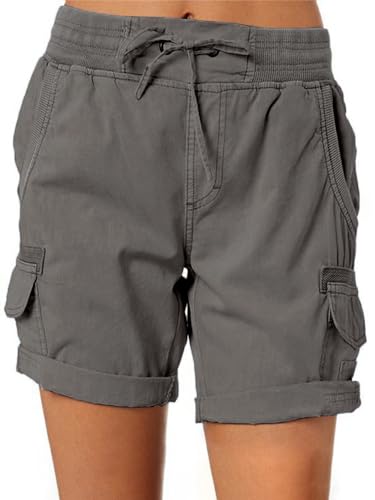 Imuedaen Damen Cargo Shorts Sommer Casual Kurze Hosen Bermuda Stoffhose Outdoorhose Strand Shorts mit Taschen (A Dunkelgrau1, S) von Imuedaen