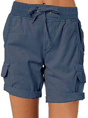 Imuedaen Damen Cargo Shorts Sommer Casual Kurze Hosen Bermuda Stoffhose Outdoorhose Strand Shorts mit Taschen (A Marine 2, XL) von Imuedaen