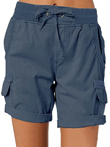 Imuedaen Damen Cargo Shorts Sommer Casual Kurze Hosen Bermuda Stoffhose Outdoorhose Strand Shorts mit Taschen (A Marine 2, XXL) von Imuedaen