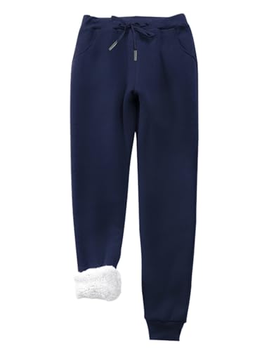 Imuedaen Damen Jogginghose Warme Fleece Freizeithose Sweatpants Winter Verdickte Sporthosen Gefütterte Jogger Hose Kordelzug Traininghose mit Tasche (A Dunkelblau, XL) von Imuedaen