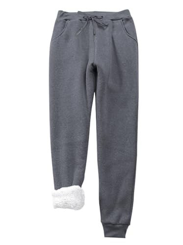 Imuedaen Damen Jogginghose Warme Fleece Freizeithose Sweatpants Winter Verdickte Sporthosen Gefütterte Jogger Hose Kordelzug Traininghose mit Tasche (A Dunkelgrau, S) von Imuedaen