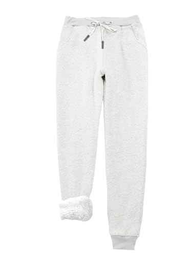 Imuedaen Damen Jogginghose Warme Fleece Freizeithose Sweatpants Winter Verdickte Sporthosen Gefütterte Jogger Hose Kordelzug Traininghose mit Tasche (A Hellgrau, XL) von Imuedaen