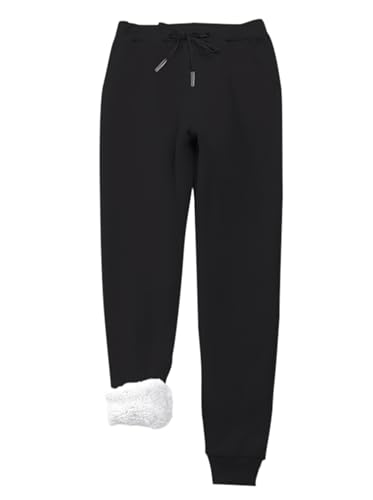 Imuedaen Damen Jogginghose Warme Fleece Freizeithose Sweatpants Winter Verdickte Sporthosen Gefütterte Jogger Hose Kordelzug Traininghose mit Tasche (A Schwarz, L) von Imuedaen