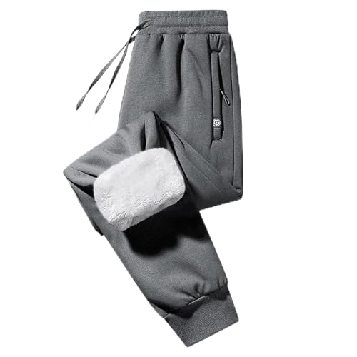 Imuedaen Jogginghose Herren Winter Fleece Gefüttert Warme Trainingshose Fleece Plüsch Gefüttert Jogger Hose Sweatpants Winterhose Traininghose mit Tasche (AA Dunkelgrau, L) von Imuedaen