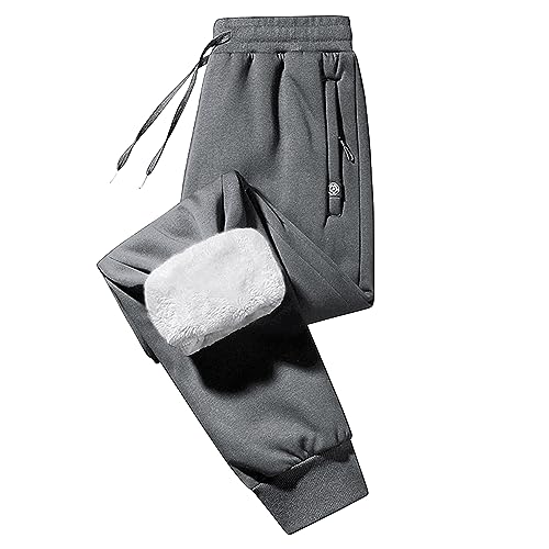 Imuedaen Jogginghose Herren Winter Fleece Gefüttert Warme Trainingshose Fleece Plüsch Gefüttert Jogger Hose Sweatpants Winterhose Traininghose mit Tasche (AA Dunkelgrau, S) von Imuedaen