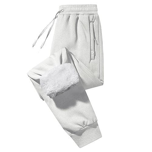 Imuedaen Jogginghose Herren Winter Fleece Gefüttert Warme Trainingshose Fleece Plüsch Gefüttert Jogger Hose Sweatpants Winterhose Traininghose mit Tasche (AA Hellgrau, L) von Imuedaen