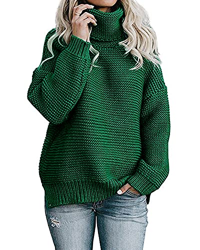 Imuedaen Pullover Damen Elegant Rollkragenpullover Langarm Strickpullover Lässiges Stricken Pulli Winter Sweatshirt Oberteile (A Grün, L) von Imuedaen