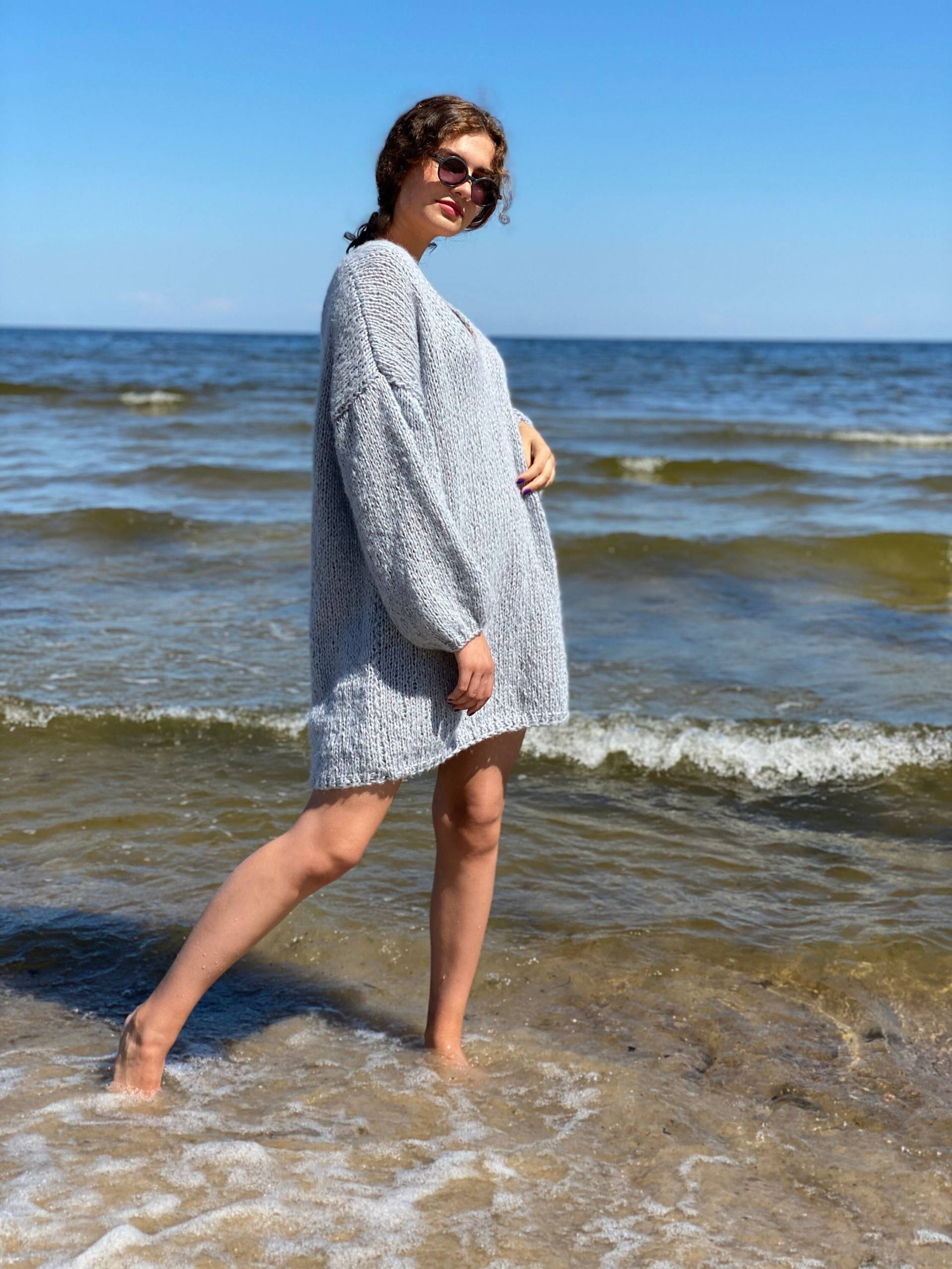 Handgestrickte Alpaka-Seide-strickjacke Weiche Offene Frontjacke M/L von Imunde