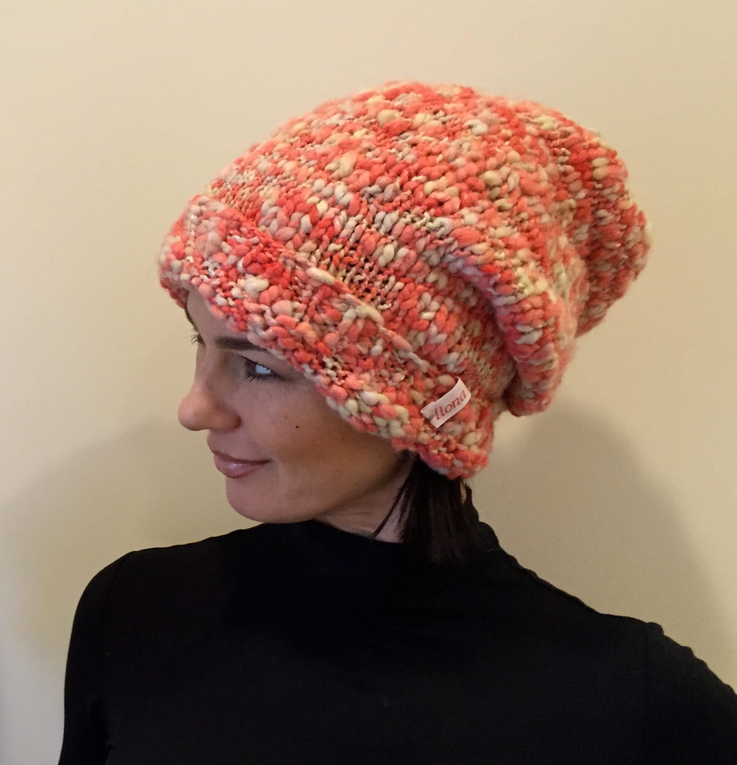 Oversized Chunky Dicker Teenager - Frauen Hut/Fantasy Merino Wolle Weiß Rosa Lachs von Imunde