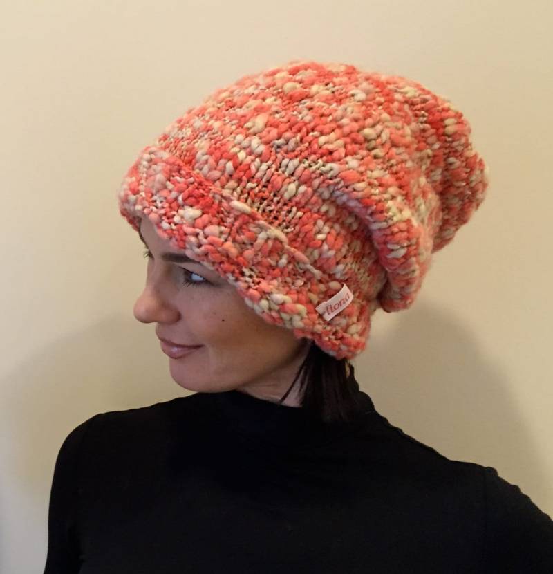 Oversized Chunky Dicker Teenager - Frauen Hut/Fantasy Merino Wolle Weiß Rosa Lachs von Imunde