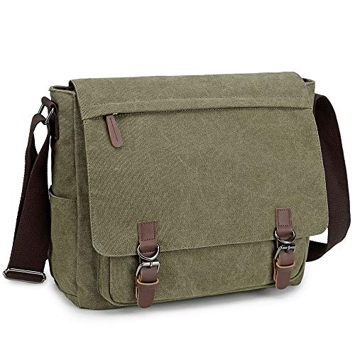 Imyth Messenger Bag for Men and Women, Retro Canvas Shoulder Bag Satchel For College fit 13.3 Inch Laptop (Army Green) von Imyth