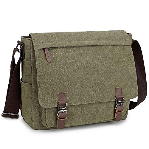 Imyth Messenger Bag for Men and Women, Retro Canvas Shoulder Bag Satchel For College fit 15.6 Inch Laptop (Army Green) von Imyth