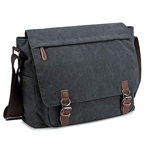 Imyth Messenger Bag for Men and Women, Retro Canvas Shoulder Bag Satchel For College fit 15.6 Inch Laptop (Black) von Imyth
