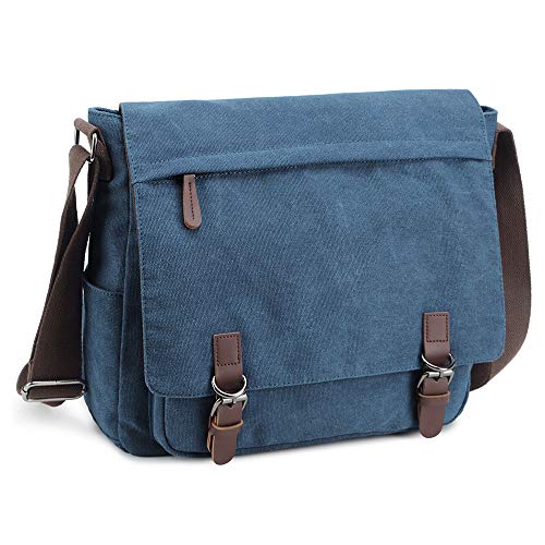 Imyth Messenger Bag for Men and Women, Retro Canvas Shoulder Bag Satchel For College fit 15.6 Inch Laptop (Dark Blue) von Imyth